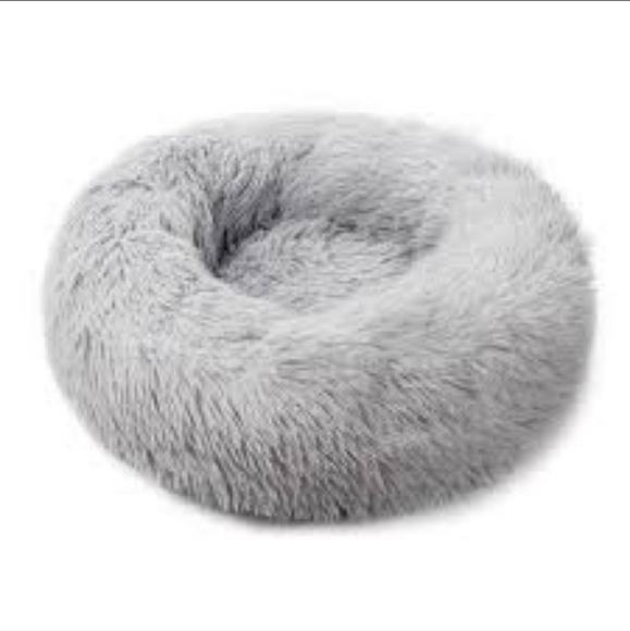 NEW Cat Small Dog Cuddler Donut Round Faux Fur Gray Pet Bed 22" Diameter - Picture 2 of 12